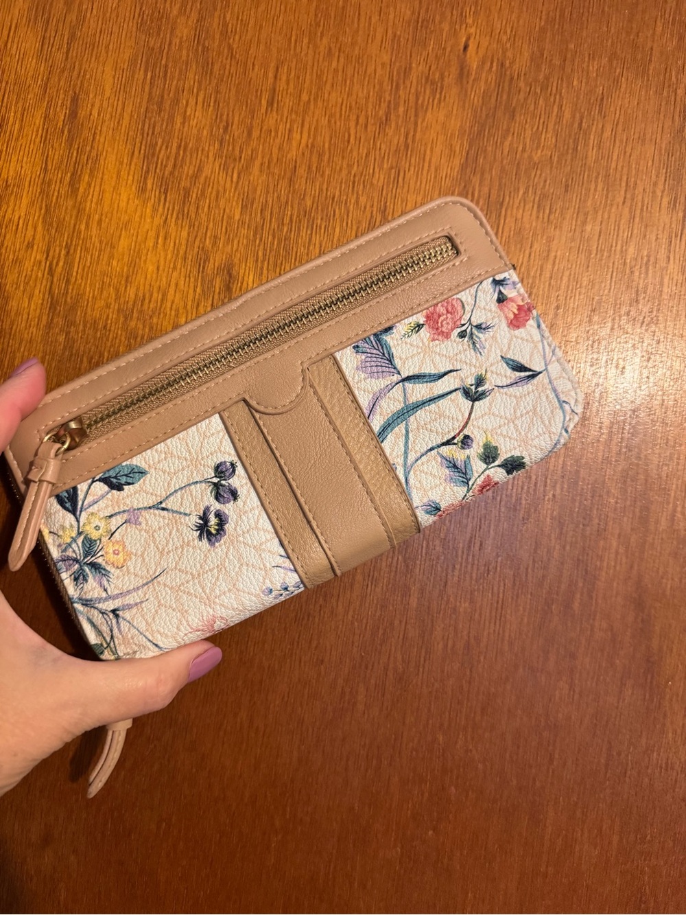 Floral Print Satchel Handbag in Beige - Picture 9 of 12